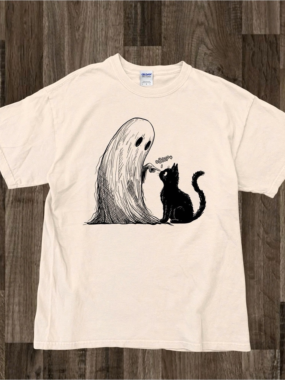 Black Cat & Boo Ghost Graphic Tee with Boop Design